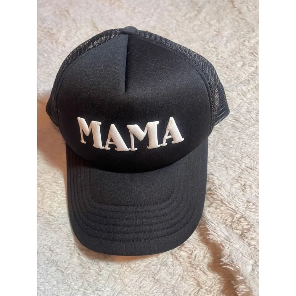 Black 'MAMA' Trucker Hat with White Raised Lettering NEW
